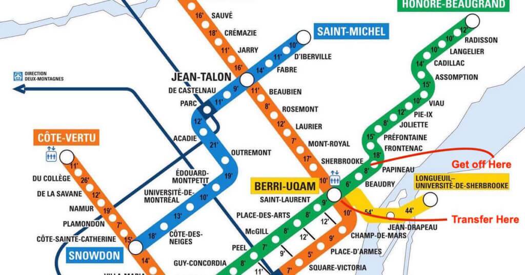 A map of the Montreal metro lines