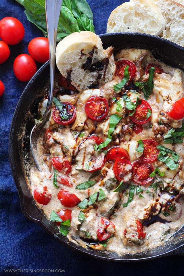 Hot Caprese Dip Appetizer.