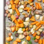 Roasted root vegetables topped with parsley.